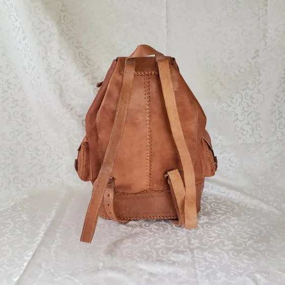 Large Genuine Leather Hand Tooled Backpack.  Handmade. Quality Craftsmanship - Picture 7 of 13